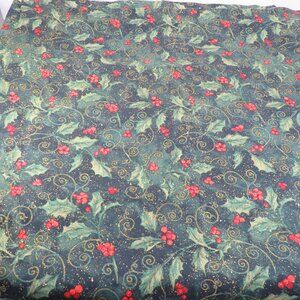 Christmas FARBRIC Holly & Berry w Gold Flecks 97 x 44" Cotton Blend